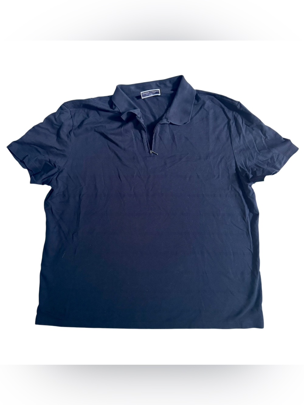 Charles Tyrwhitt 1/4 Zip Polo Shirt Men’s 3X Navy Cotton Textured Stripes